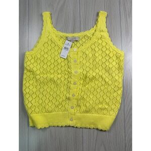 LOFT Yellow Crochet Knit Button Front Tank Top Women's Size S